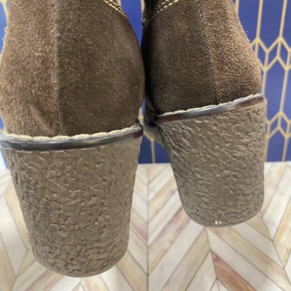 STL Brown Mid-Calf Suede Wedge Heel Boots With Stitch Detail & Side Zipper Size - Picture 3 of 9